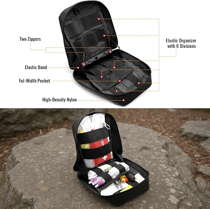 Qavctw Tactical Pouch Utility Organizer Molle Pouches EMT Ifak Medical First Aid Kit Utility Pouch with Two Zippers for Outdoor Tactical Survival Bag