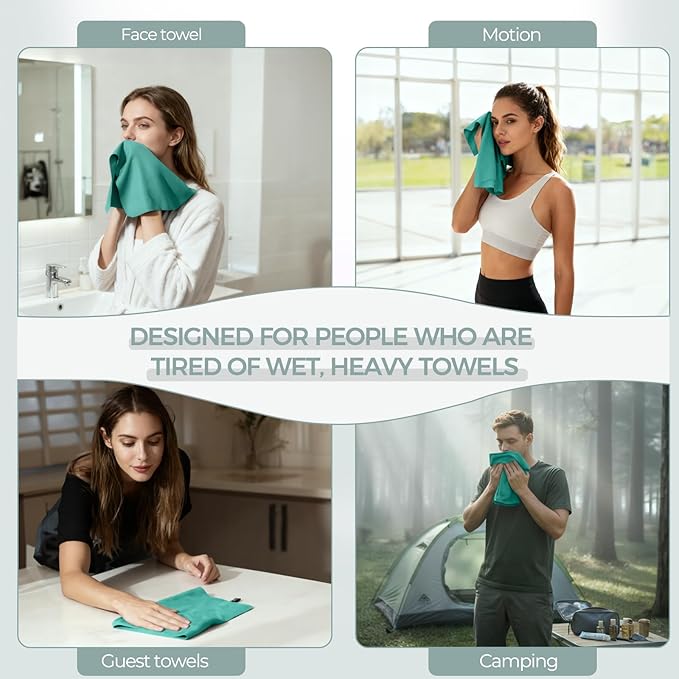 Microfiber Travel Towel, Soft Lightweight Quick Dry Towel, Super Absorbent Compact Travel & Sports & Beach Towels for Camping, Backpack, Gym, Swimming, Yoga, Hiking (Green, Small + Medium)