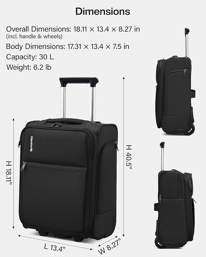 Hanke Underseat Carry On Luggage with Wheels, 17-Inch Small Suitcase Rolling Under Seat Luggage, Lightweight Personal Item Bag with 15.6" Compartment for Overnight & Short Trips, Purple