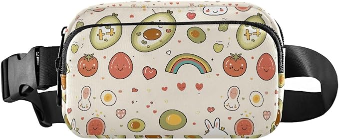 Kawaii Avocado Rabbit Rainbow Fanny Pack for Women Men Water Resistant Fashion Waist Packs with Adjustable Strap Belt Bag for Travel Workout Jogging Hiking 21219084