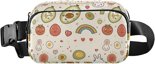 Kawaii Avocado Rabbit Rainbow Fanny Pack for Women Men Water Resistant Fashion Waist Packs with Adjustable Strap Belt Bag for Travel Workout Jogging Hiking 21219084