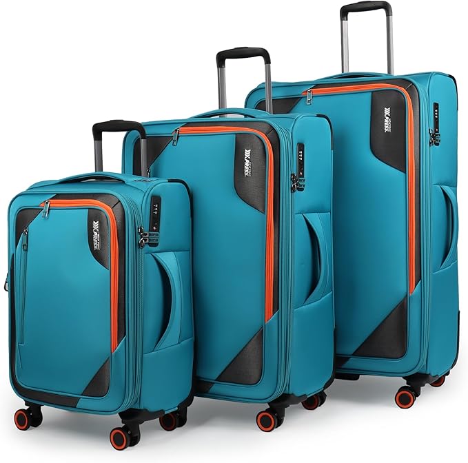 3-Piece Softside Expandable 20% Luggage Set with Front Open Pocket,Softside Suitcases w/Spinner Wheels,Lightweight Durable Rolling Luggage w/TSA LOCK（SkyBlue,22in/28in/32in）