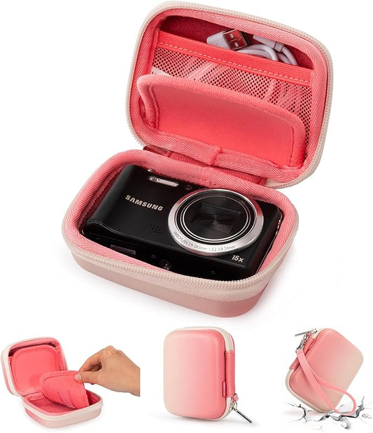 Cwatcun Digital Camera Case, Small Camera Pouch Carrying & Protective Case for AbergBest 2.7" LCD Kodak Pixpro/Canon PowerShot ELPH 180/190 / DSCW830 Travel Cameras, Waterproof Shockproof Case, Pink