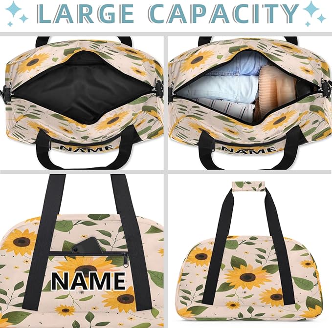 Sunflower Mini Gym Bag 18 inch for Women Men Waterproof Custom Floral Travel Duffel Bag Carry On Overnight Tote Nurse Bag for Work Fitness Hiking
