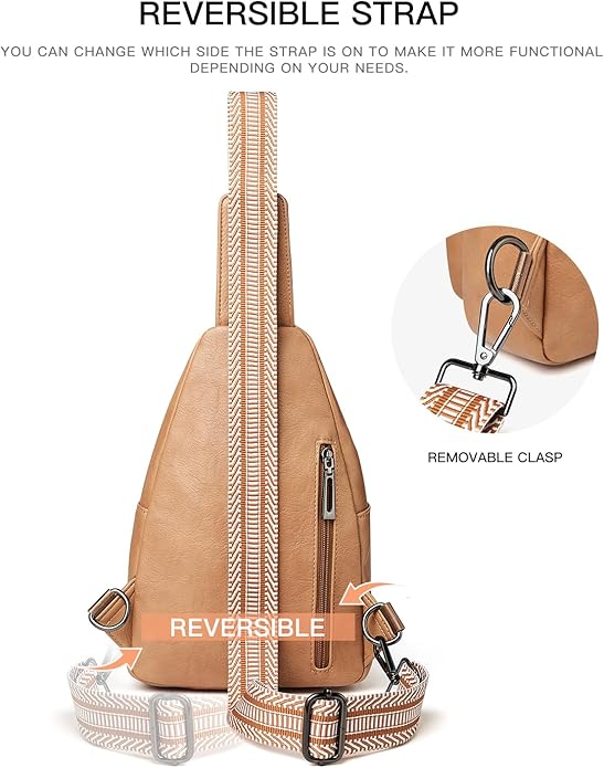 Sling Bag For Women Faux Leather Small Casual Daypack Backpack Fanny Pack Crossbody Chest Bags Purse