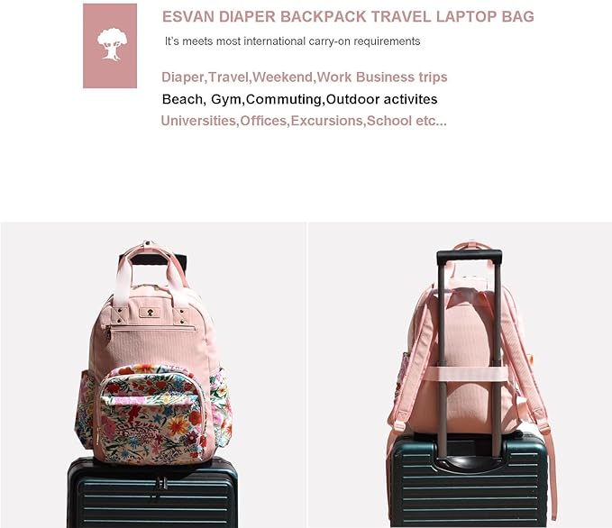 Diaper Bag Backpack, Large Capacity Multifunction Baby Essentials Fashion Travel Pack Linen Canvas office Laptop Bag (Corduroy A Pink Flower)