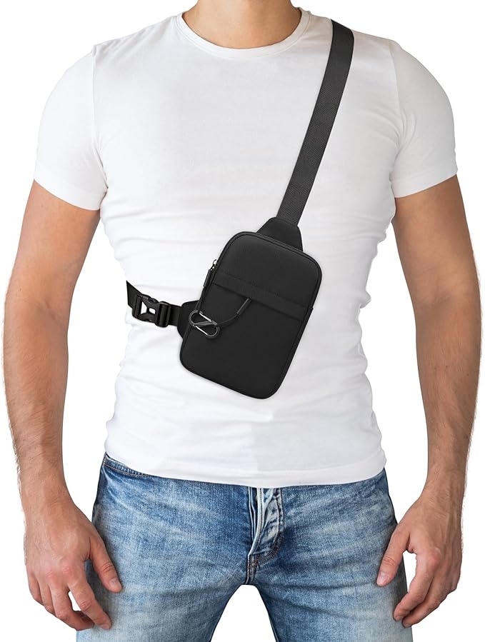 Peicees Small Anti-theft Sling Bag for Men Women Waterproof Mini Crossbody Backpack Chest Bag Travel Passport Phone Holder, Black