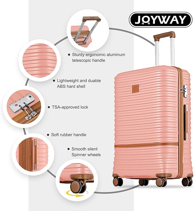 Joyway Carry On Luggage 20 Inch Expandable Suitcase with Spinner Wheel, 3 Piece Hard Shell Luggage Set with TSA Lock(Pink)