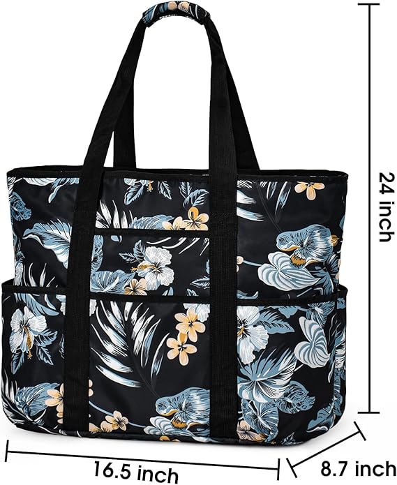 Becokan Beach Bags for Women Large Beach Tote Bag with Zipper Pockets Beach Bag Waterproof Sandproof Travel Nurse Tote Bag