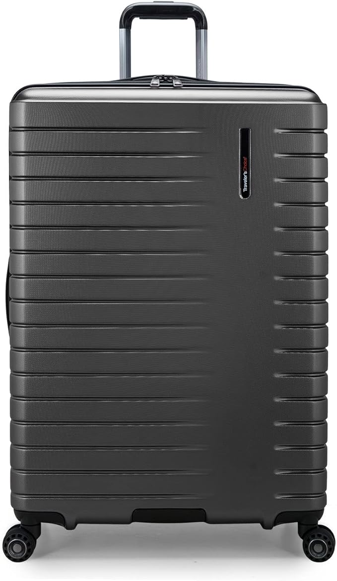 Traveler's Choice Archer Polycarbonate Hardside Spinner Luggage Set, Tie Down Straps, Grey, Checked 29-Inch