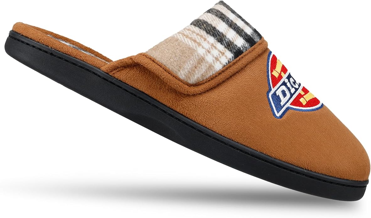 Dickies Men's Slide-on Memory Foam Scuff Slipper With Embroidered Logo - Indoor/Outdoor Sole