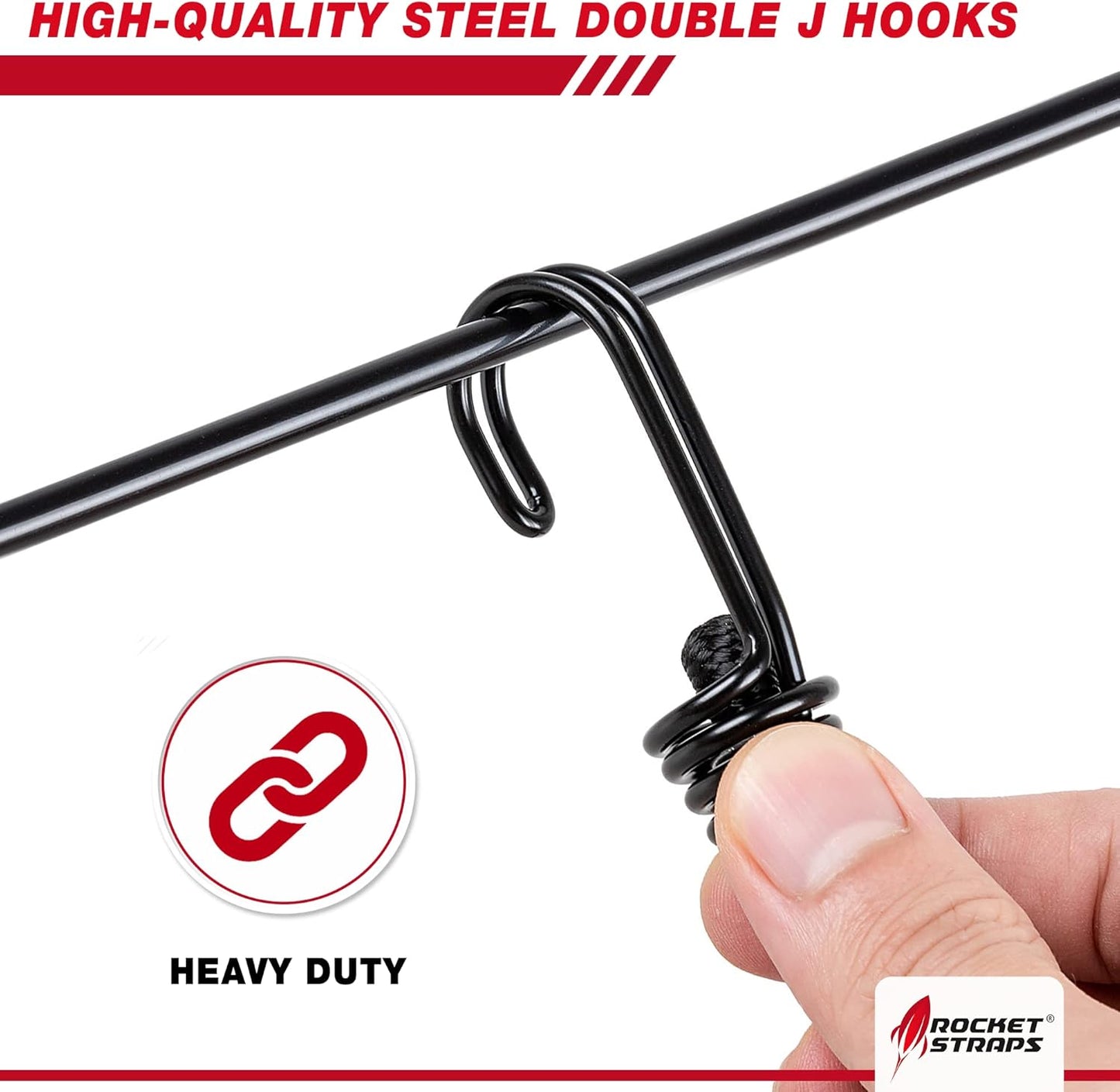 Rocket Straps - Ultimate Adjustable Outdoor Bungee Cord Assortment - Heavy Duty Set of 20 Bungee Cords (36") Double-J Hooks - Elastic Straps for Camping, Securing, and DIY Multipurpose