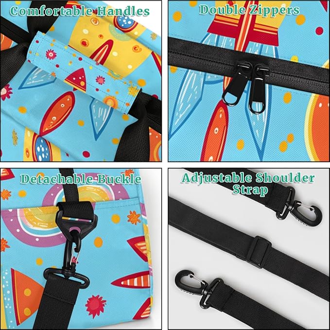 Rocket Pattern Gym Travel Duffle Bag for Women & Men with Front Zipper Pocket for Sports, Overnight, Weekender, Carry On,Workout & Dance Bag,18.9 * 8.7 * 10.6 in