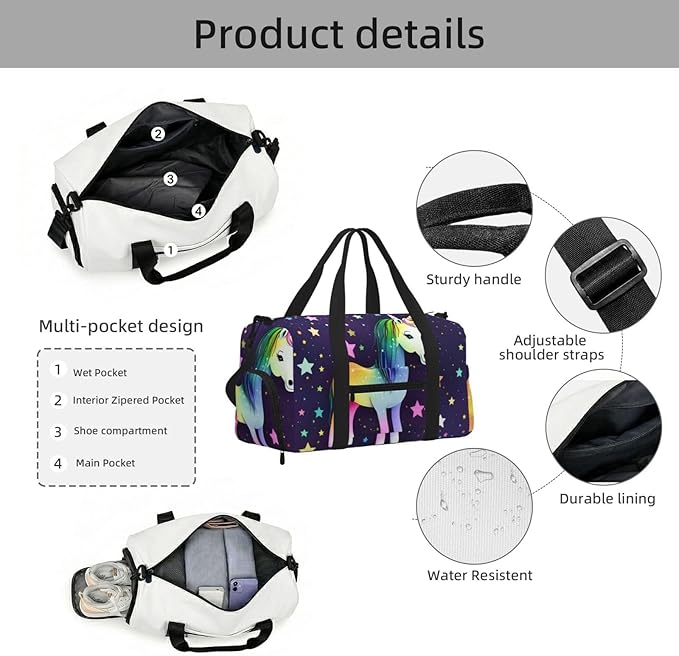 One-horse star Print Gym Bag with Shoe Compartment for Women Men, 17.7in Sports Duffle Weekender Tote, Overnight Travel Duffel Bag Carry On