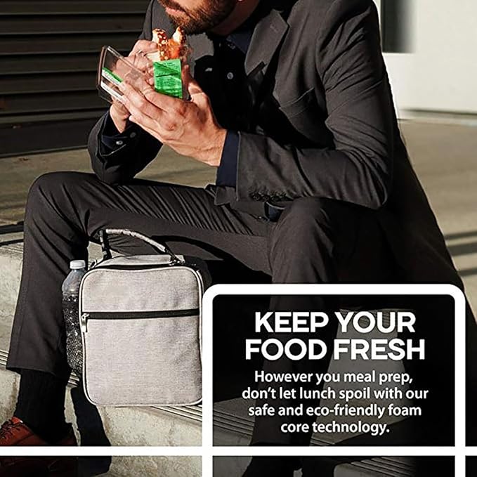 Insulated Lunch Bag for Men and Women, Leakproof Lunch Box with Mesh Pockets for Work, Gym, Travel or Camping, Lightweight and Easy Clean