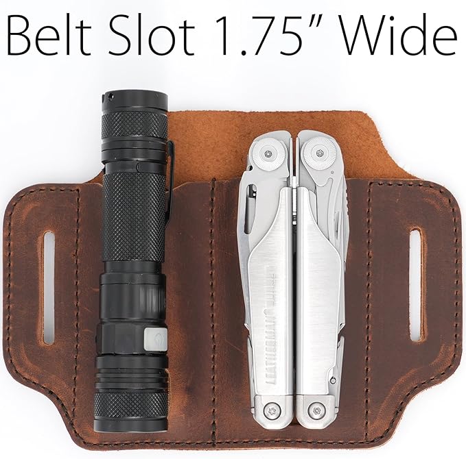 XXL EDC Leather Sheath for Leatherman Multitools, Belt Sheath Pocket Organizer for 5 inch Knives Tactical Flashlights Tools, Chestnut