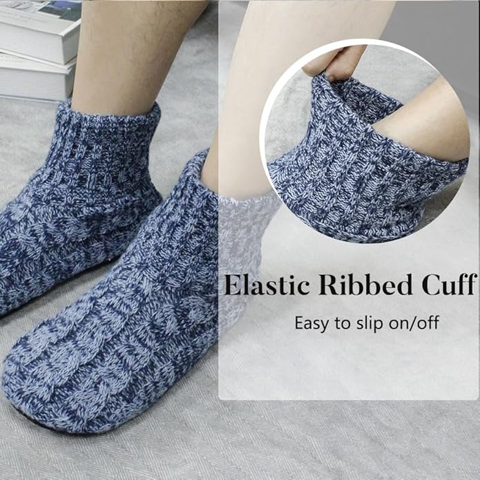 Mens Fuzzy Slipper Socks Soft Cozy Thick House Indoor Boot Sock Shoes with Anti-Skid Bottom Soles