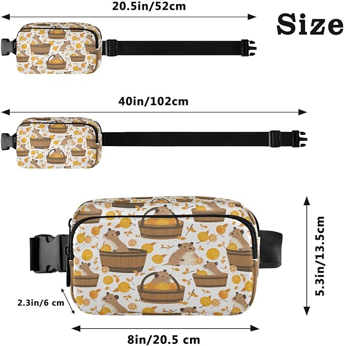 Kawaii Capybara Orange Fanny Pack for Women Men Water Resistant Fashion Waist Packs with Adjustable Strap Belt Bag for Travel Workout Jogging Hiking 21220251