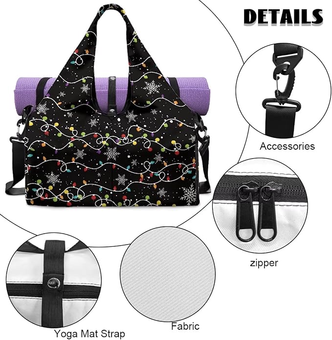 Christmas Lights Snowflake Women's Fashion Gym Bag with Shoe Compartment Travel Duffel Bags for Beach Swim Personal Item Bags Men Women Overnight Weekender Christmas Bag