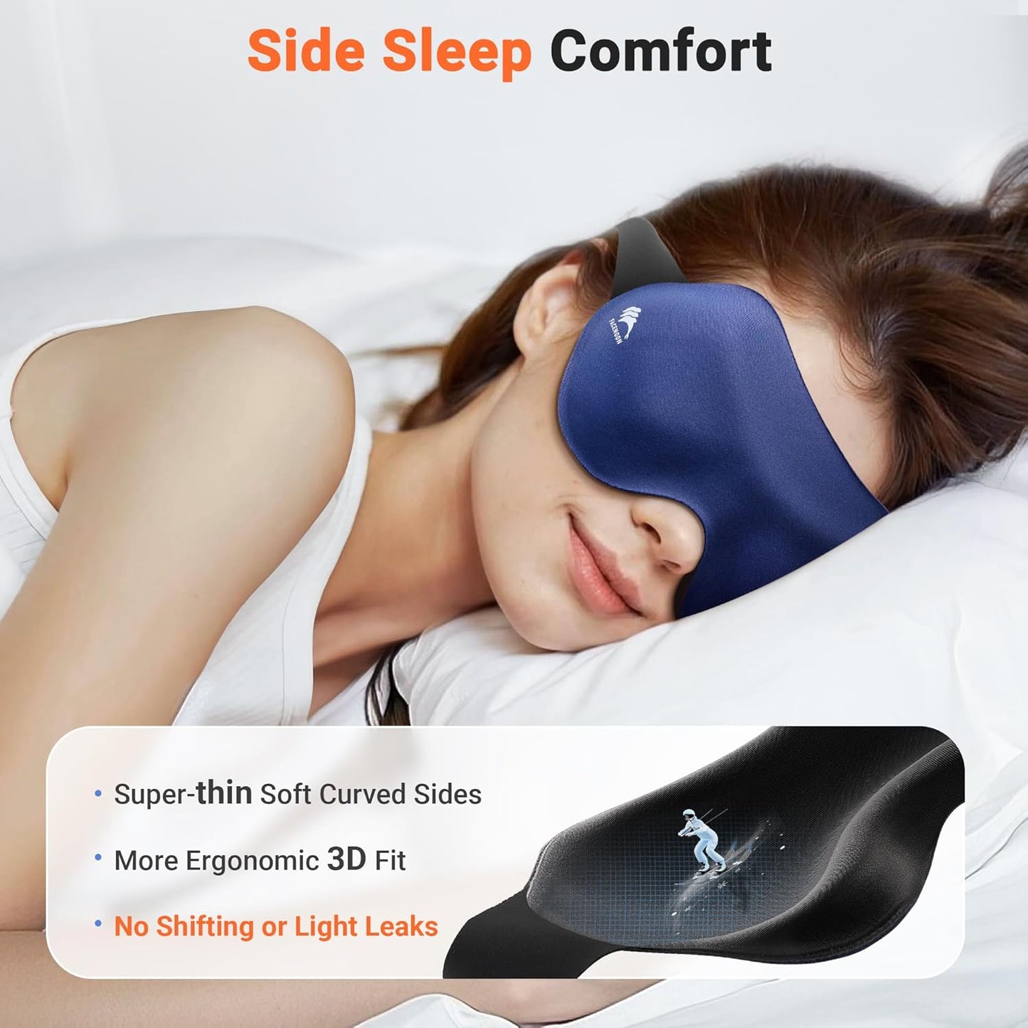 Eye Masks for Sleep Light Blocking: Lightweight 3D Contoured Eye Mask for Lash Extensions - Adjustable Strap Washable Zero Pressure - Perfect for Men Women Airplane Travel Yoga Meditation (Blue)