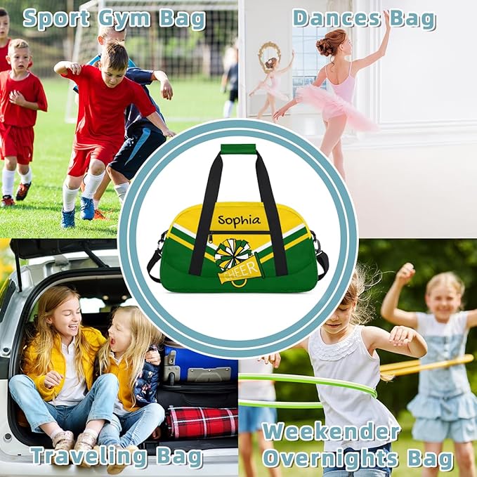 Personalized Yellow Green Cheer Bag for Cheerleaders, Custom Sport Gym Bag Dance Bag Travel Duffle Bag Cheerleading Gifts for Women
