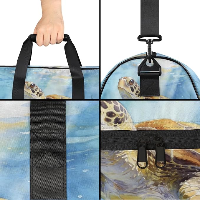 Ocean Turtle Design Sports Gym Bag with Wet Pocket & Shoes Compartment Waterproof Workout Duffel Bag for Women and Men Weekender Overnight Duffle Bag Travel Carry-on Tote