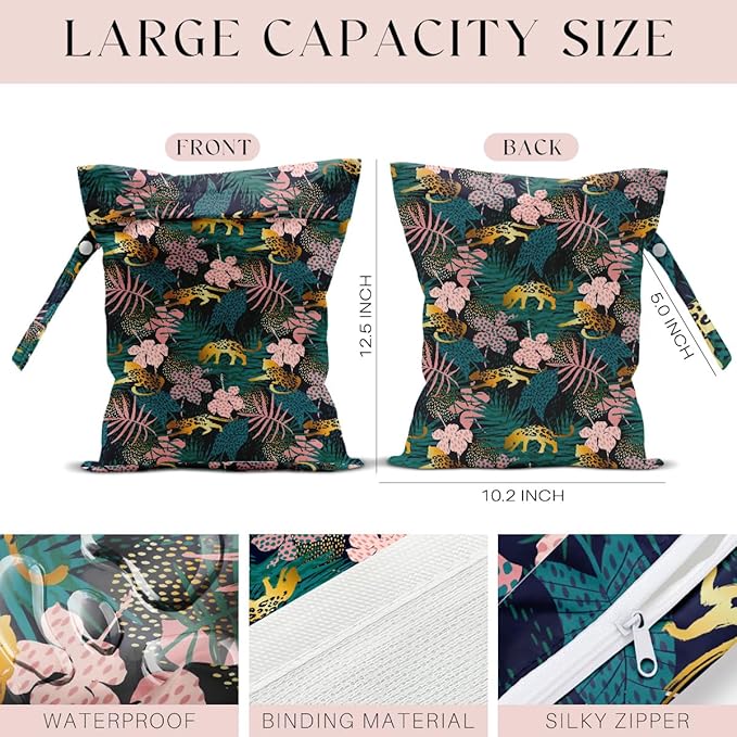 4 Pack Wet Bag for Swimsuit, Beach Travel Essentials Wet Dry Bag, for Sunscreen Toiletry Dirty Clothes Yoga Gym Diaper, Friend Summer Beach Vacation Gifts. Leopard Series