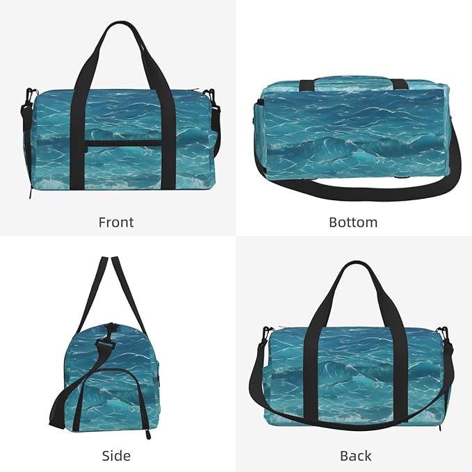 The deep blue sea Print Gym Bag with Shoe Compartment for Women Men, 17.7in Sports Duffle Weekender Tote, Overnight Travel Duffel Bag Carry On