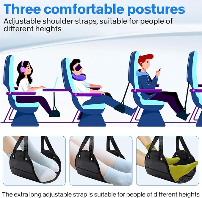 Adjustable Footrest Under Desk, Portable Travel Airplane Foot Hammock, Suitable for Relaxing Your Feet During Long Journeys, Airplane Foot Hammock.
