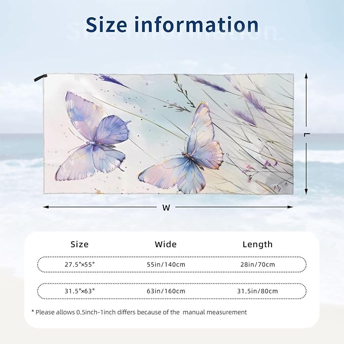 Butterfly Sand Free Beach Towel – 31.5"X63" Quick Dry Microfiber Beach Towels for Travel, Swimming, Pool, and Camping, Absorbent and Compact Beach Essential for Women, and Men