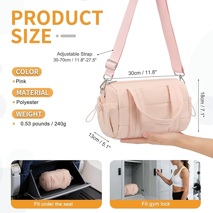 8L Mini Gym Bag for Women, Small Size Sport Duffel Bag for Yoga Dance Swimming, Water-Resistant Compact Workout Bag with Adjustable Strap, Pink