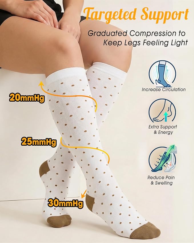 CTHH Cotton Compression Socks for Women Men 20-30mmHg Knee High Support Socks Circulation for Running, Travel, Nurses, Pregnancy (2 Pairs)