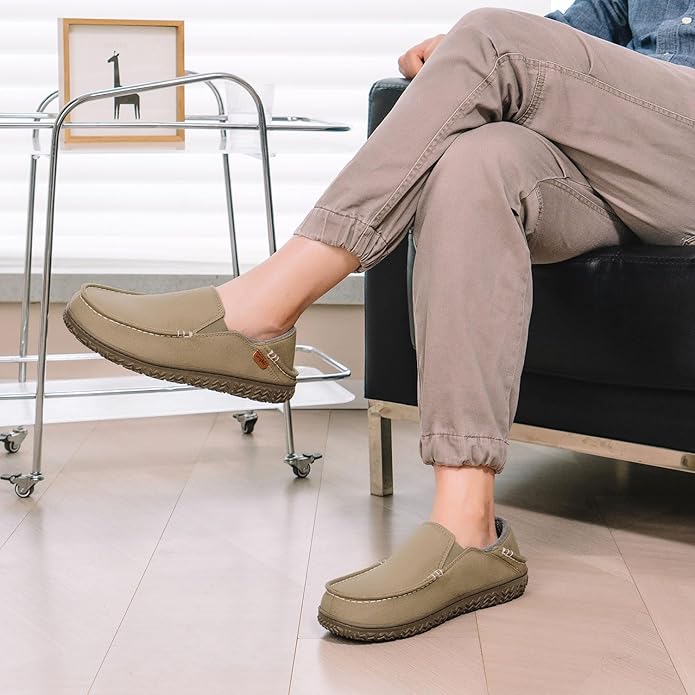 LongBay Men's Moccasin Slippers Comfy Warm Memory Foam House Shoes Winter for Indoor Outdoor