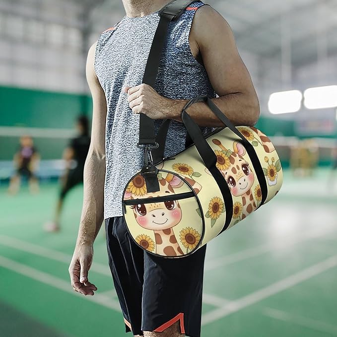 Weekender Carry on Beach Yoga Bag Sport Gym Fitness Tote Overnight Weekender Travel Bags for Men Women (Sunflower Giraffe)