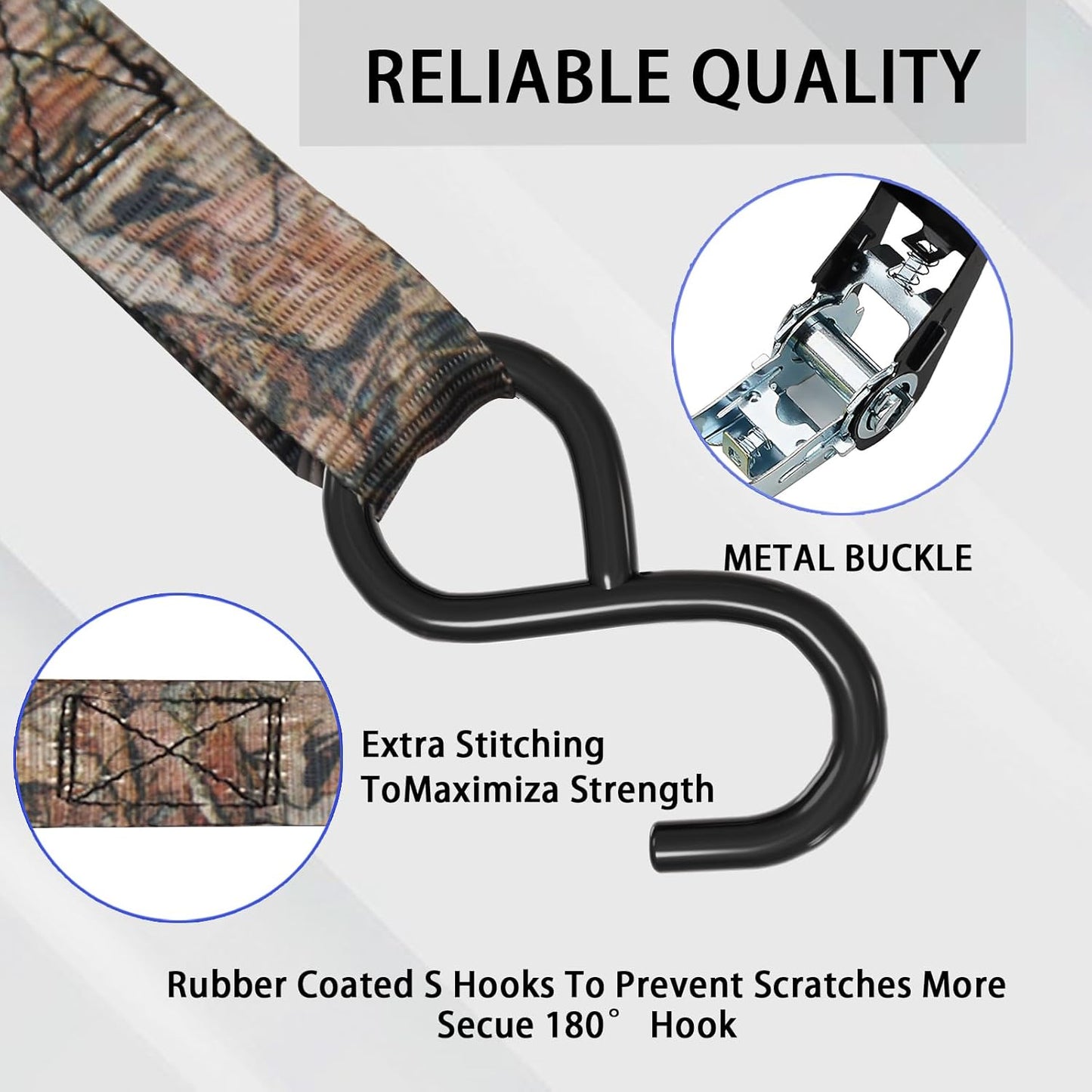 XSTRAP STANDARD Ratchet Tie Down Straps - 8PK - 1'' x 10 ft - 900 LB Break Strength Cargo Straps for Moving Appliances, Lawn Equipment, Motorcycle (Camouflage2)