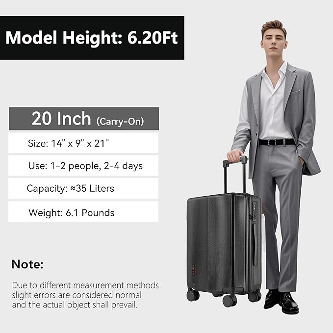 Carry On Luggage with TSA Lock, Carry on Suitcase 22x14x9 Airline Approved, Carry-on luggage with 360° Spinner Wheels, Hardside 20 Inch Lightweight Hard Shell Suitcase (Black, 20-Inch)