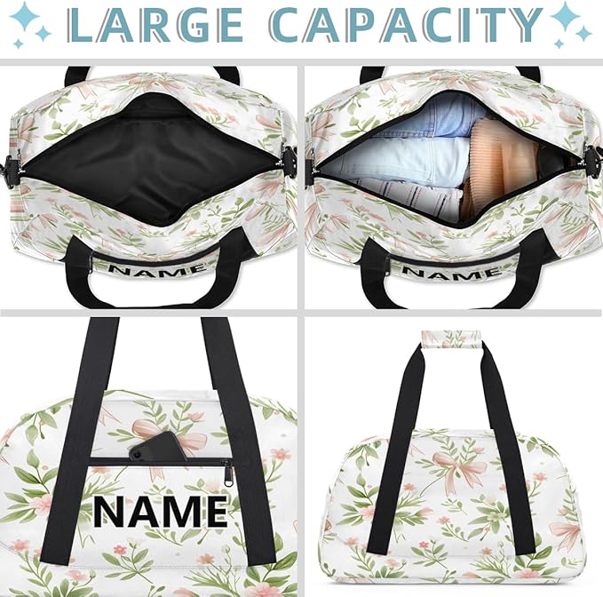 Spring Mini Gym Bag 18 inch for Women Men Waterproof Custom Floral Flowers Travel Duffel Bag Carry On Overnight Tote Nurse Bag for Work Fitness Hiking