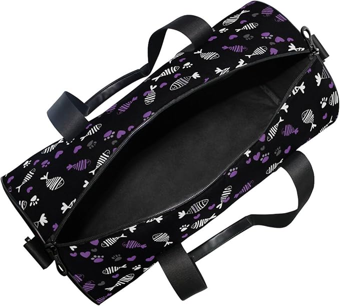 MNSRUU Sports Duffel Bags, White Purple Fish Bone Athletic Gym Bag Overnight Workout Travel Tote Luggage for Men Women Yoga
