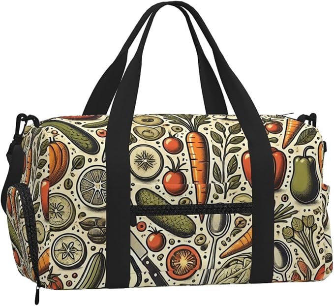 Fresh Vegetables Print Gym Bag with Shoe Compartment for Women Men, 17.7in Sports Duffle Weekender Tote, Overnight Travel Duffel Bag Carry On
