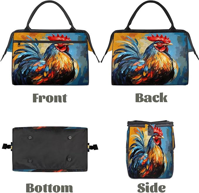 Multipurpose Duffle Bag, Waterproof Carry On Bag with Spacious Design, Rooster Chicken Painting Gym Bags, 15.2x8.3x11.6in