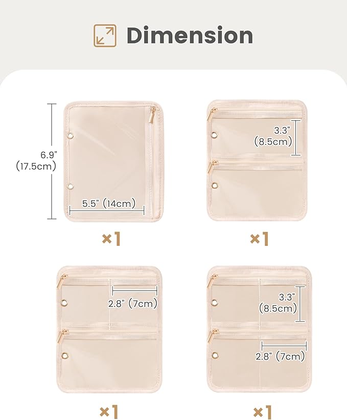 Lolalet Travel Jewelry Organizer Storage Bags, 4 Pcs Transparent Velvet Pouches with Compartments & Zippers for Jewelry Display of Earrings, Rings, Necklaces & Bracelets for Girls Women -Apricotpink