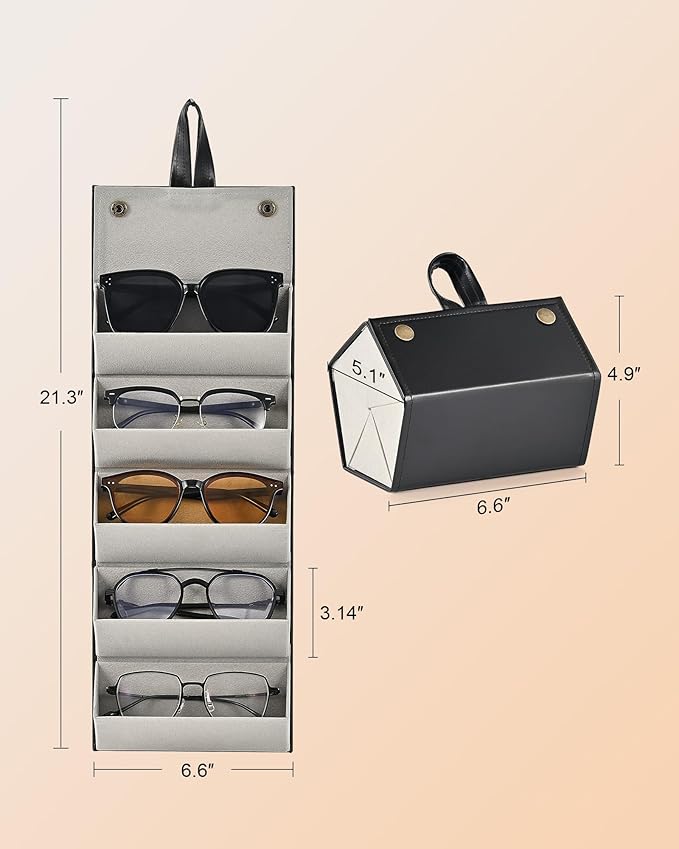 CO-Z Travel Sunglasses Organizer, Foldable Travel Sunglass Case with 5 Slots for Multiple Pairs, Portable Eyeglasses Holder
