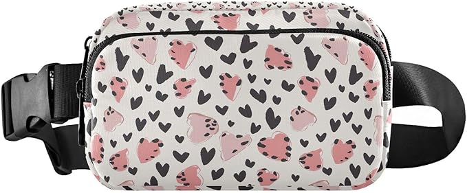Leopard Pink Hearts Fanny Pack for Women Men Water Resistant Fashion Waist Packs with Adjustable Strap Belt Bag for Travel Workout Jogging Hiking 21220200