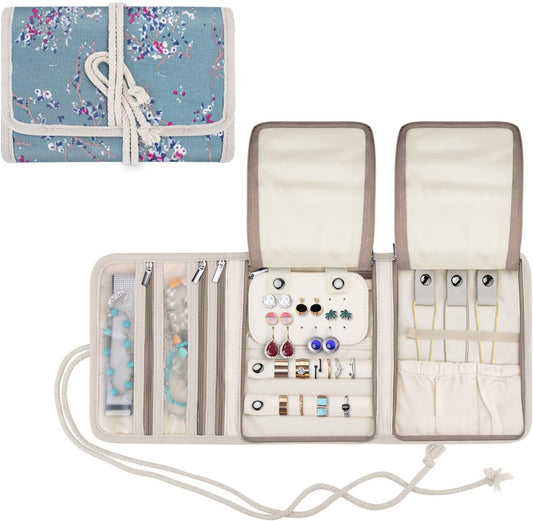 Teamoy Travel Jewelry Roll, Jewelry Storage Bag Organizer for Necklaces, Earrings, Bracelets, Rings, Brooches and More, Compact and Easy to Carry, Plum Flowers