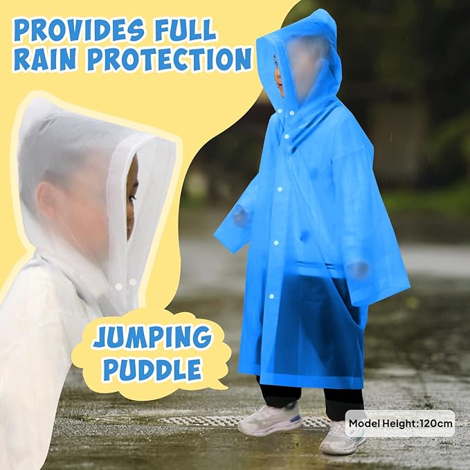 ANYOO Kids Rain Poncho with Hood Lightweight Emergency Raincoat Reusable Boys and Girls Rain Jacket for Disney Travel Outdoor