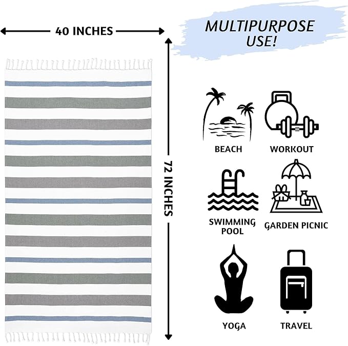 Folkulture Turkish Beach Towel for Adults with Tote Bag 40" x 72" Bath Towels, Beach Blanket or Oversized Sand Free Beach Towels, 100% Cotton Quick Dry, Lightweight and Large, (Carnival)