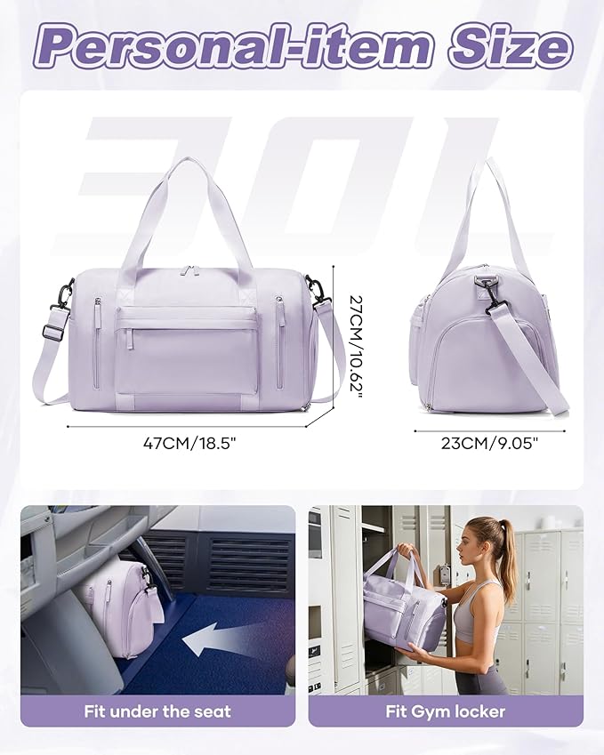 Gym Bag for Women,Travel Duffel Bag with Shoes Compartment Personal Item Carry On Overnight Bag for Mens Weekender Bag Training Handbag Sports Gym Tote Bag Yoga Bag Purple