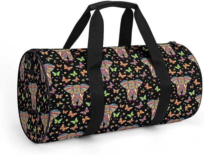 Foldable Gym Bag Elephant Butterfly Art Lightweight Travel Sports Bag Carry On Weekender Overnight Bags Beach Yoga Bags