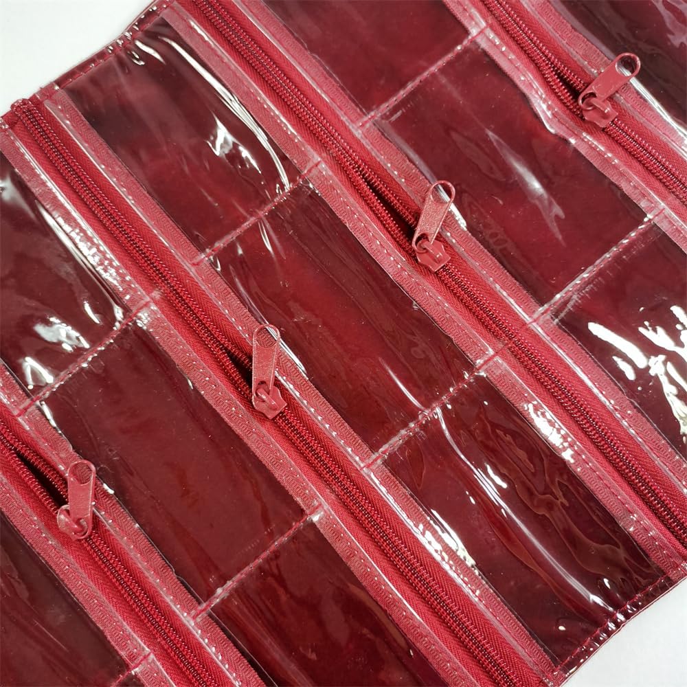 Travel Jewelry Roll Bag Portable Organizer Pouch With Grids&PVC Cover Storage Bags for Necklace, Bracelet, Bracelet,Ring, Badge, Pendant