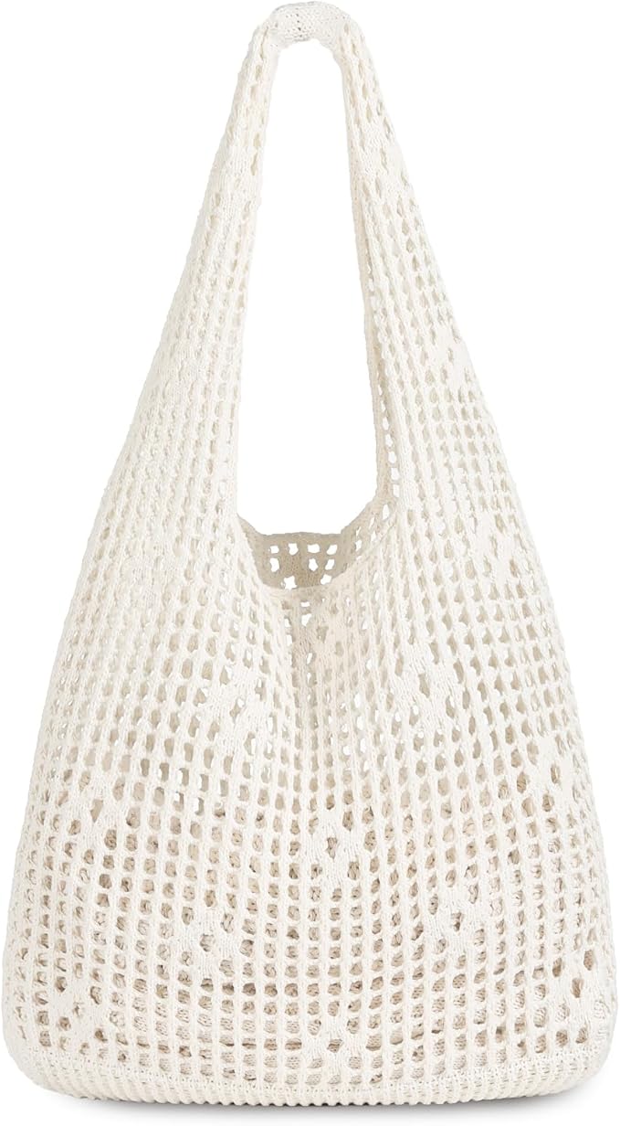 Sightor Crochet Tote Bag, Mesh Beach Bag Knit Summer Hobo Bag Vacation Boho Tote Bag for Women